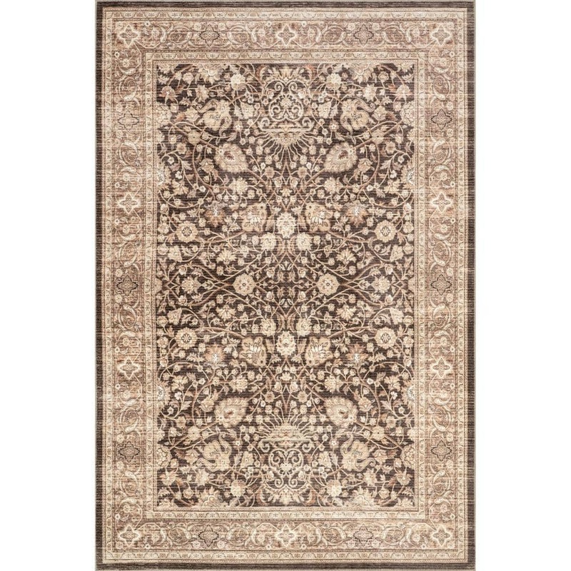 nuLOOM Cerise Floral Faded Spill-Proof Machine Washable Dark Brown 8 ft. x 10 ft. Area Rug HJTH20A-8010