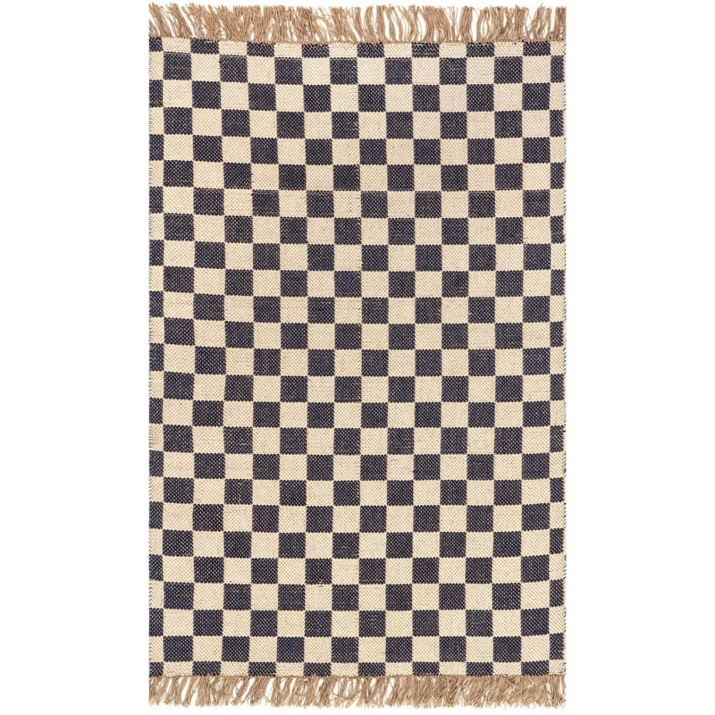nuLOOM Connie Checkered Wool/Jute Tasseled Gray 6 ft. x 9 ft. Area Rug TASD01A-609