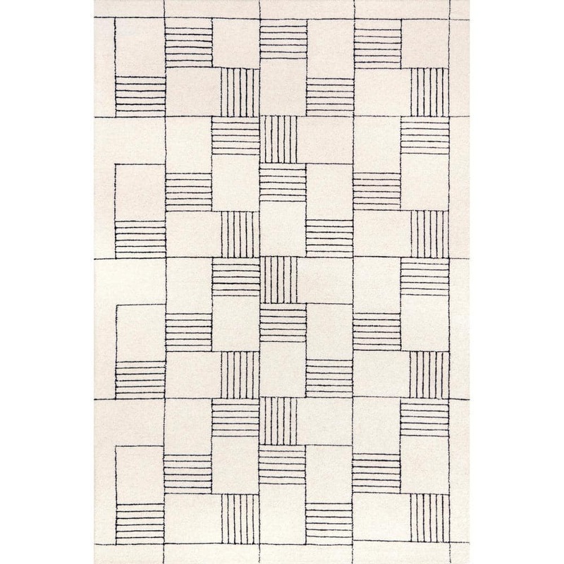nuLOOM Danika Ivory 3 ft. x 5 ft. Abstract Checkered Wool Area Rug HFCD03A-305