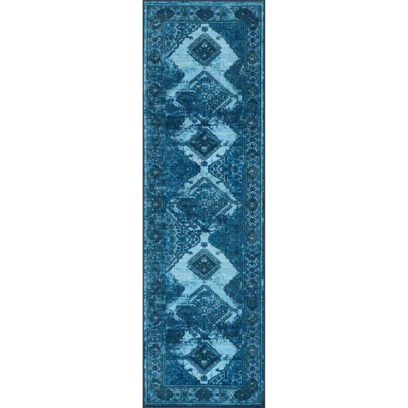 nuLOOM Distressed Tribal Lavonna Blue 3 ft. x 9 ft. Transitional Runner Rug MCGZ12D-2608