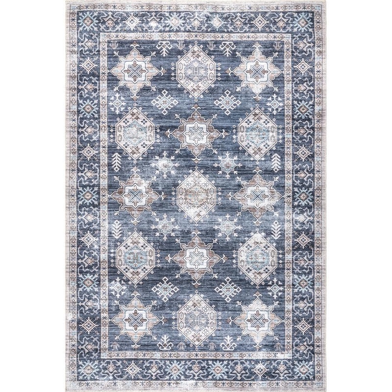 nuLOOM Finley Grey 5 ft. x 8 ft. Machine Washable Vintage Distressed Indoor Area Rug BIVL44A-508