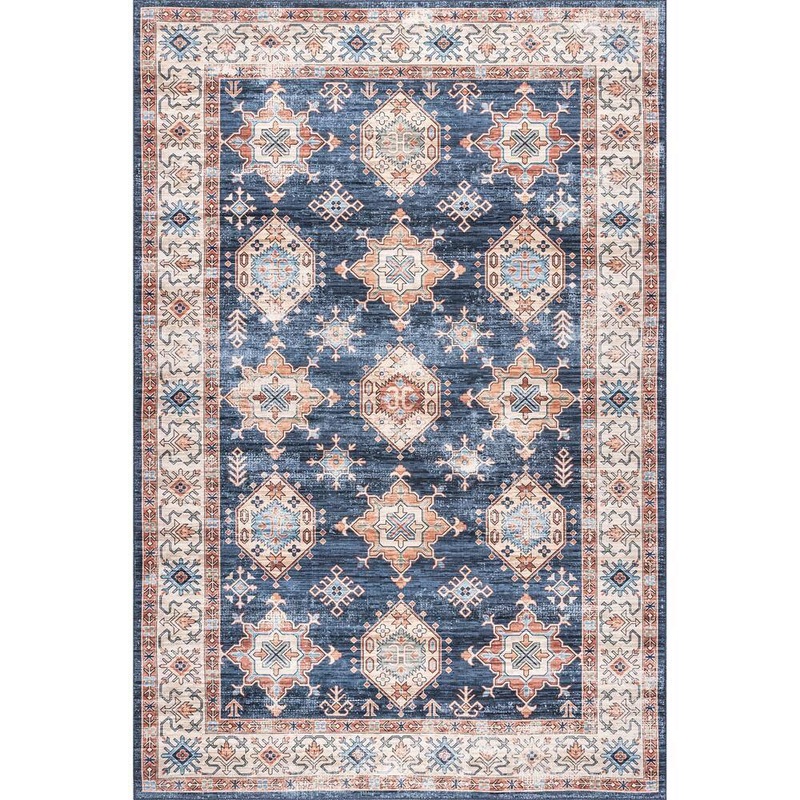 nuLOOM Finley Navy 5 ft. x 8 ft. Machine Washable Vintage Distressed Indoor Area Rug BIVL44B-508
