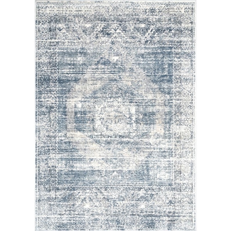 nuLOOM Jayla Barbed Iris Medallion Blue 6 ft. 7 in. x 9 ft. Area Rug KKNT04A-6709