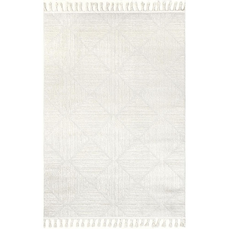 nuLOOM Kerry Textured Geometric Tasseled Beige 5 ft. x 8 ft. Area Rug OZNN05A-508