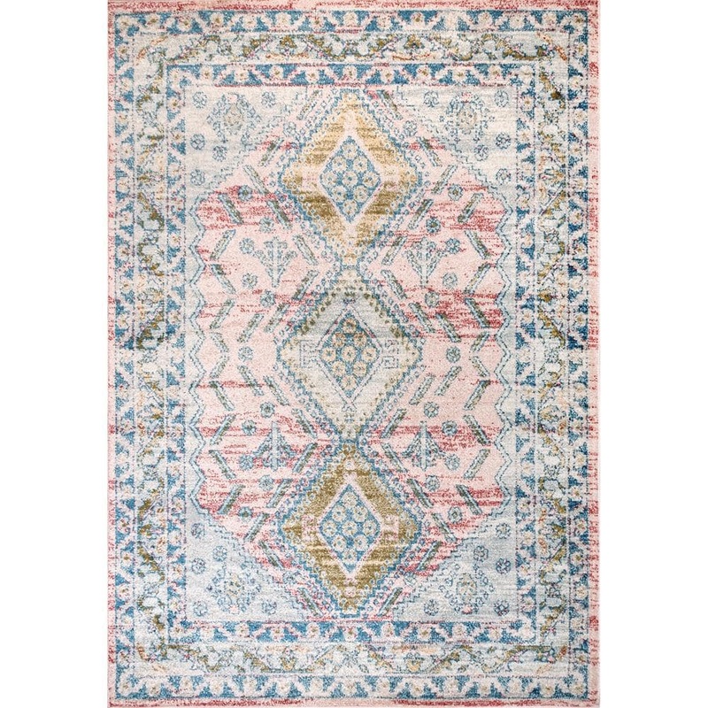 nuLOOM Louise Tribal Diamond Light Pink 6 ft. 7 in. x 9 ft. Indoor Area Rug RZBD102A-6709