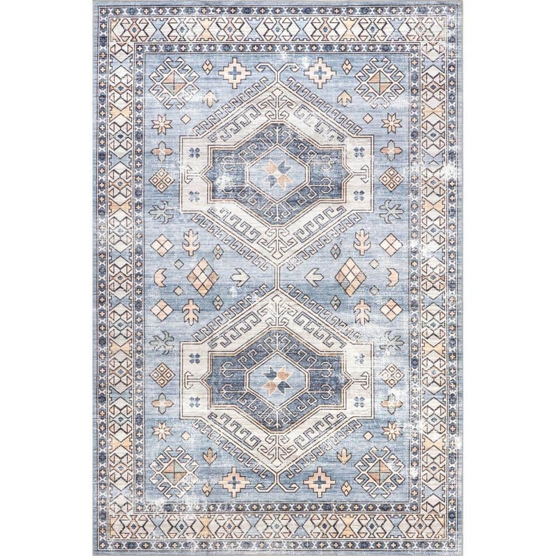 nuLOOM Mae Light Blue 5 ft. x 8 ft. Machine Washable Tribal Motif Area Rug BIVL01E-508