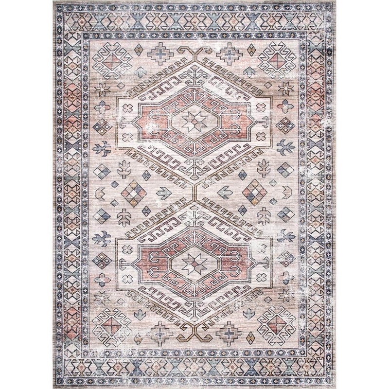 nuLOOM Mae Machine Washable Tribal Motif Peach Doormat 3 ft. x 5 ft. Indoor Area Rug BIVL01A-305