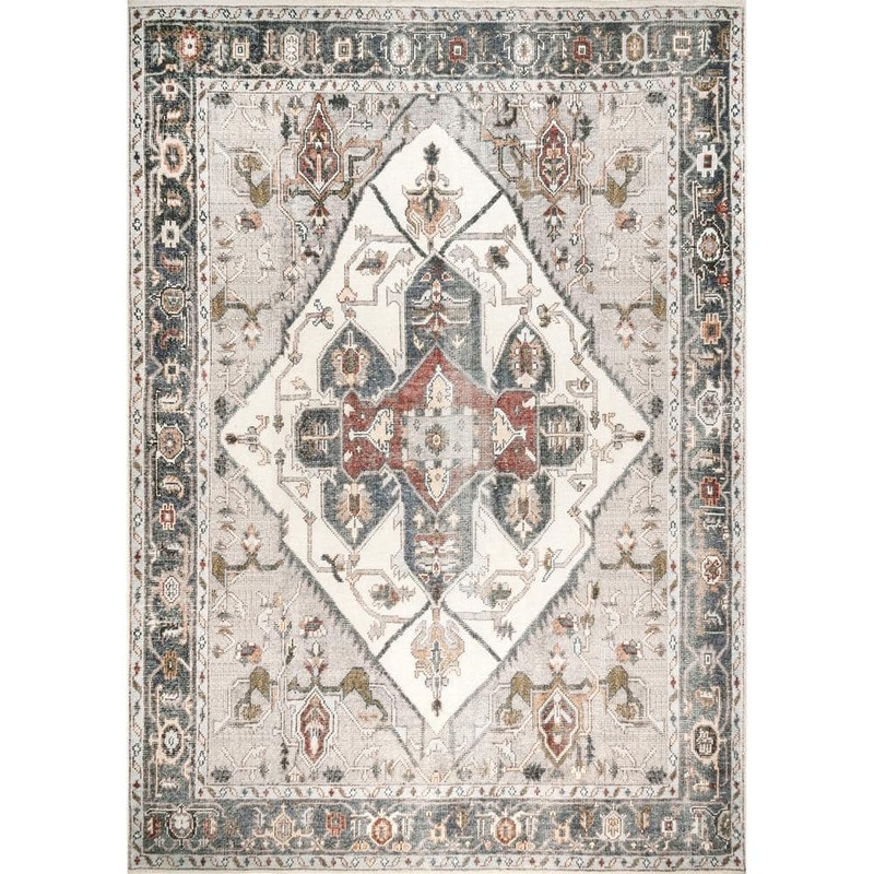 nuLOOM Mali Ivory 6 ft. x 9 ft. Machine Washable Traditional Medallion Indoor Area Rug HJVL09A-609