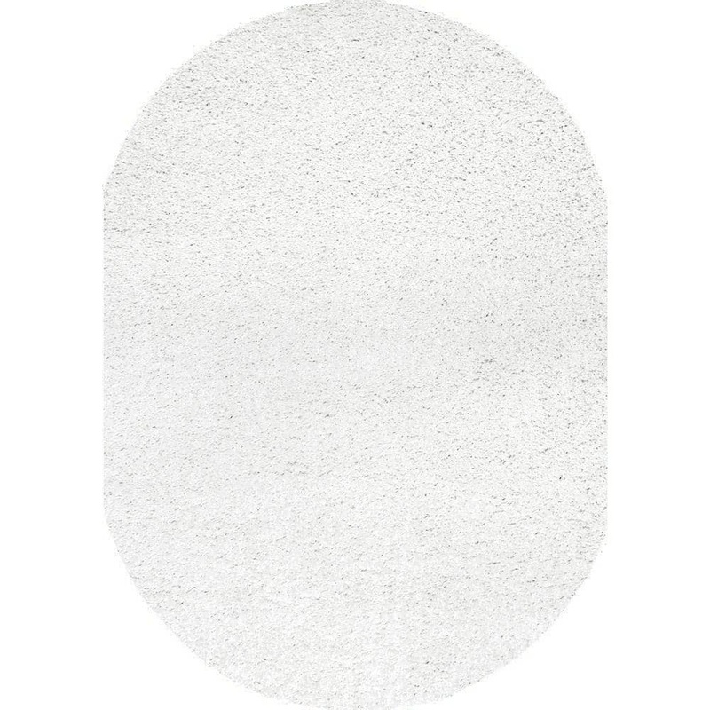nuLOOM Marleen Plush Shag White Doormat 3 ft. x 5 ft. Oval Rug SHG1-O305