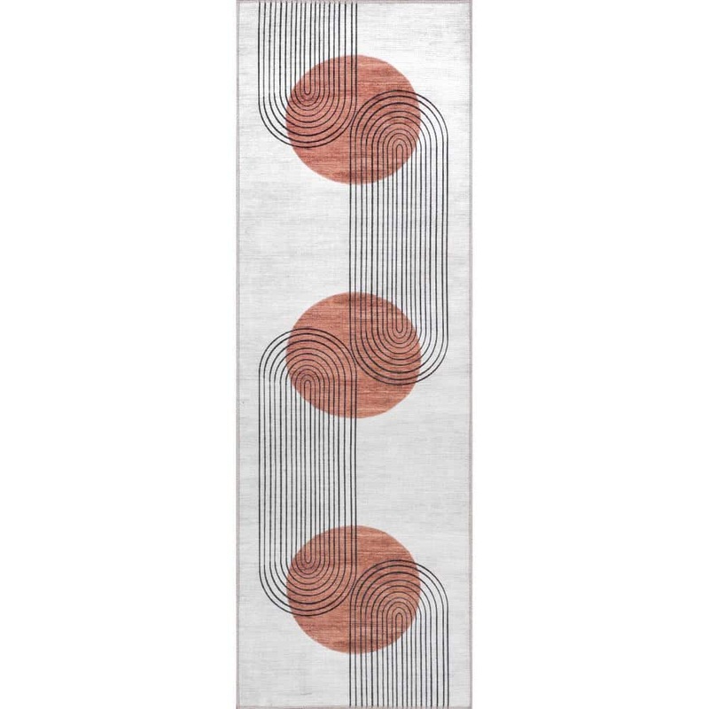 nuLOOM Martine Abstract Sun Machine Washable Dusty White 3 ft. x 8 ft. Modern Runner Rug KFFX04A-2608