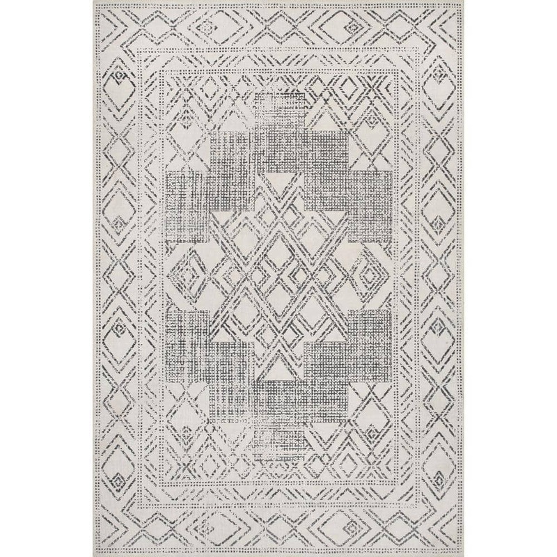 nuLOOM Mia Light Gray 4 ft. x 6 ft. Machine Washable Geometric Medallion Indoor Area Rug BIRV15A-406