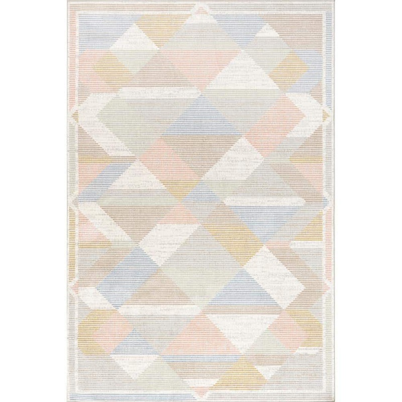 nuLOOM Ophelia Vintage Geometric Machine Washable Beige 5 ft. 3 in. x 7 ft. 6 in. Area Rug KKON16A-508