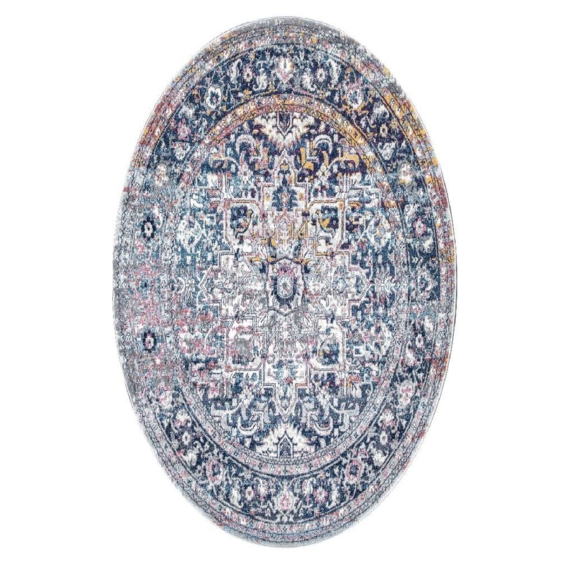 nuLOOM Persian Vintage Raylene Blue 6 ft. 7 in. x 9 ft. Oval Rug RZBD38A-O6709