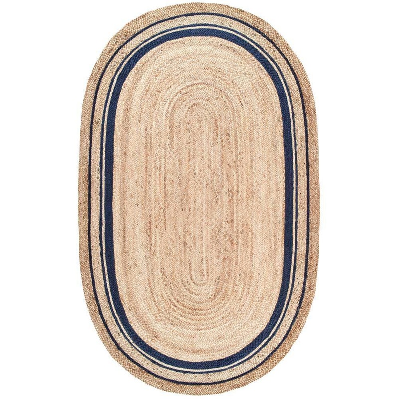 nuLOOM Rikki Braided Border Jute Navy 5 ft. x 8 ft. Oval Rug TADR04B-508O