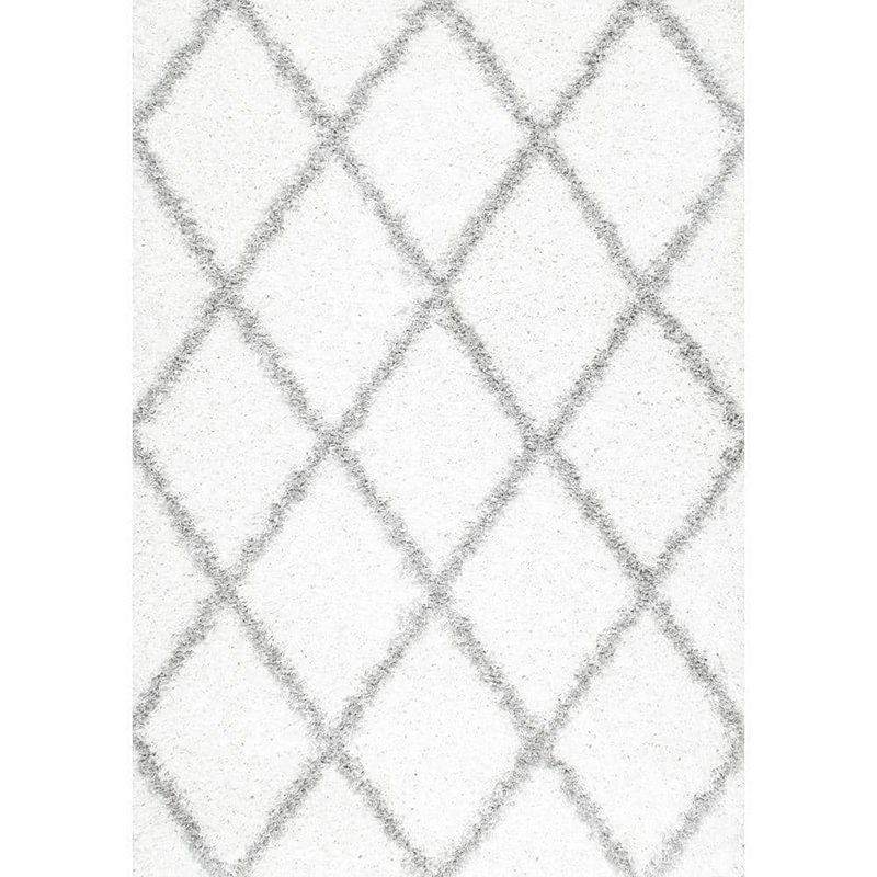 nuLOOM Shanna Easy Shag Modern Geometric 8 ft. x 10 ft. White/Gray High Traffic Living Room/Kitchen Area Rug OZEZ04A-8010