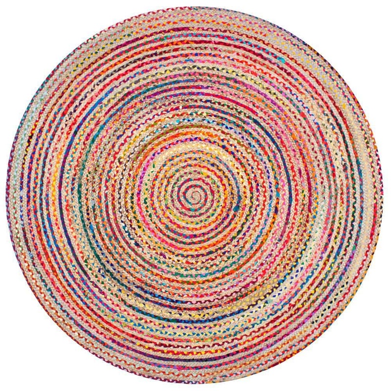 nuLOOM Aleen Bohemian Braided Stripes Jute Multi 6′ Round Rug MGNM05A-606R