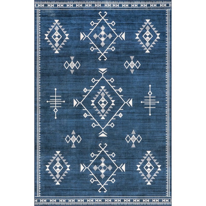nuLOOM Evalyn Machine Washable Navy 3 ft. x 5 ft. Southwestern Motif Doormat Accent Rug BIVL30C-305