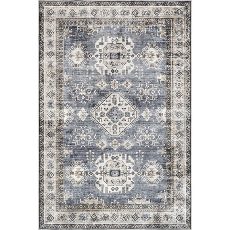 nuLOOM Evelina Traditional Spill-Proof Machine Washable Blue 8 ft. x 10 ft. Area Rug BIJL04B-8010