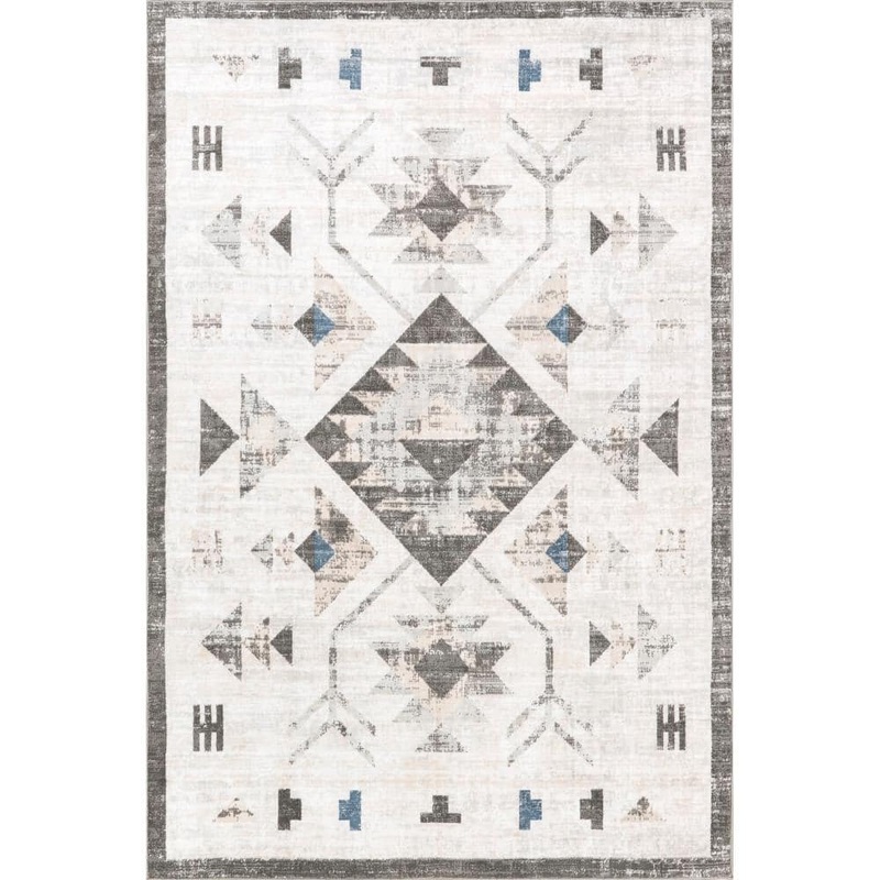 nuLOOM Irini Machine Washable Light Grey 4 ft. x 6 ft. Medallion Area Rug BDLE01A-3806