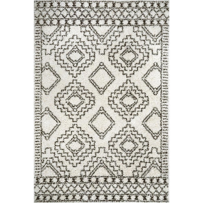 nuLOOM Lacey Moroccan Tribal Shag Off White 5 ft. 3 in. x 7 ft. 7 in. Living Room/Bedroom/Dining Room Area Rug GCDX02A-53077