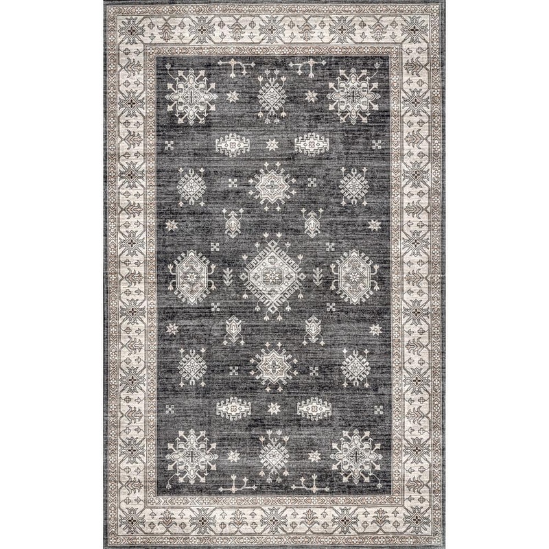 nuLOOM Mollie Machine Washable Charcoal 8 ft. x 10 ft. Traditional Border Indoor LivingRoom/Kitchen/Bedroom/DiningRoom Area Rug BIVL57A-8010
