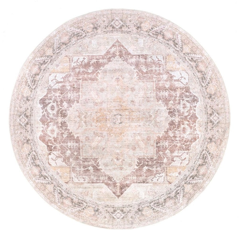 nuLOOM Rosa Machine Washable Light Pink 8 ft. Distressed Vintage Medallion Round Traditional Area Rug HJVL27A-R808