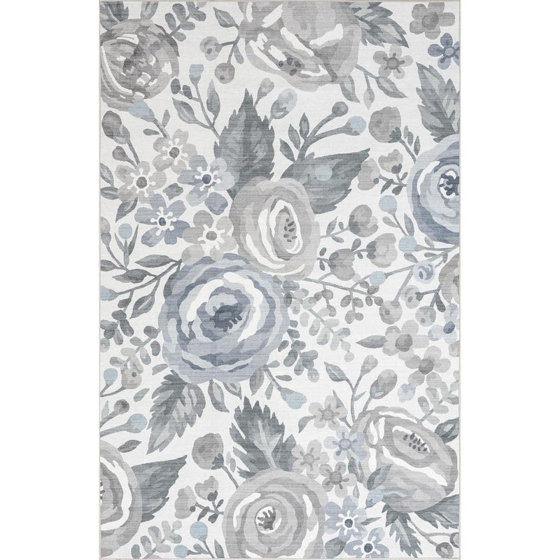 nuLOOM Tiffani Floral Machine Washable Spill-Proof Ivory 4 ft. x 6 ft. Area Rug BIJL09A-406