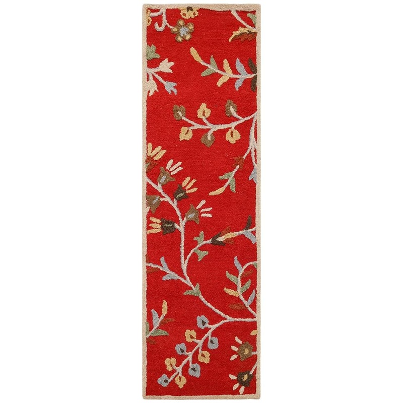 Ottomanson Agra Collection Floral Design 2 ft. x 8 ft. Indoor Handmade Wool Runner Rug, 2 ft. 3 in. x 7 ft. 6 in., Red OW4300-2X8
