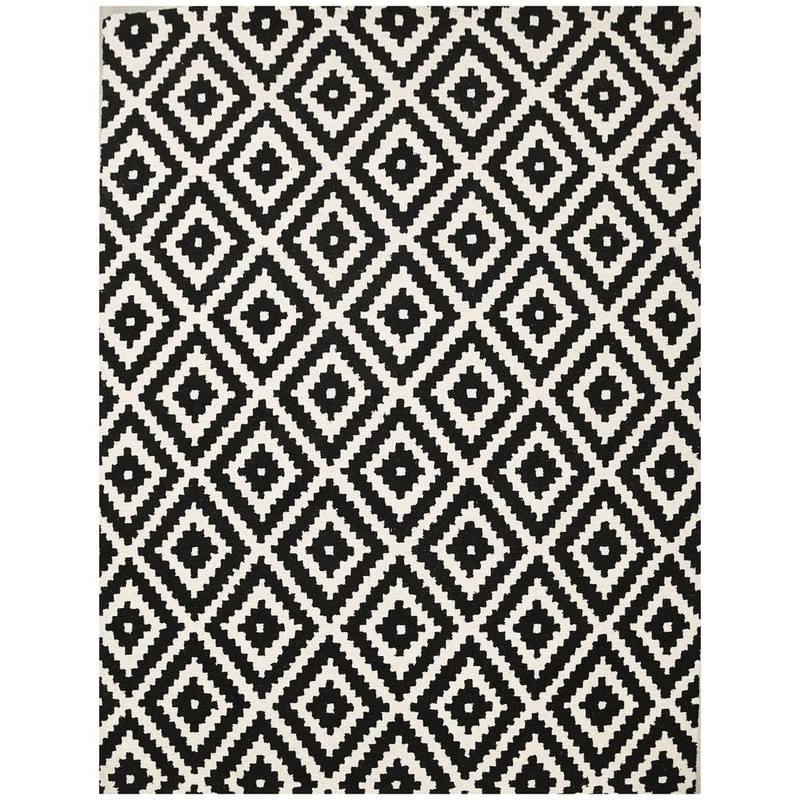 Ottomanson Agra Collection Moroccan Design 8 ft. x 10 ft. Indoor Handmade Wool Area Rug, 7 ft. 6 in. x 9 ft. 10 in., Black OW4409-8X10