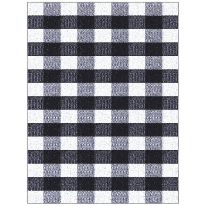 Ottomanson Basics Collection Non-Slip Rubberback Checkered 5×7 Indoor Area Rug, 5 ft. x 6 ft. 6 in., Black Checkered BSC2013-5X7