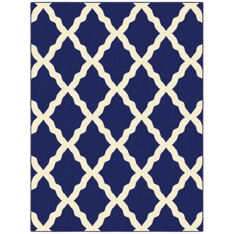 Ottomanson Glamour Collection Non-Slip Rubberback Moroccan Trellis Design Navy 5×7 5 ft. x 6 ft. 6 in. Indoor Area Rug PNK7086-5X7