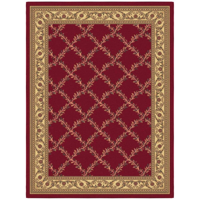 Ottomanson House Collection Non-Slip Rubberback Trellis Design 5×7 Indoor Area Rug, 5 ft. x 6 ft. 6 in., Red Trellis HOU5540-5X7