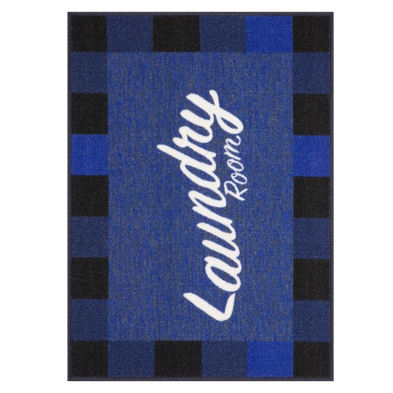 Ottomanson Laundry Collection Non-Slip Rubberback Checkered Border 2×3 Laundry Room Entryway Mat, 26 in. x 35 in., Blue LA5026-2X3