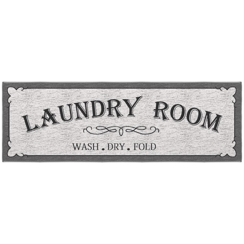 Ottomanson Laundry Collection Non-Slip Rubberback Laundry Text 2×5 Laundry Room Runner Rug, 20 in. x 59 in., Light Gray LA4093-20X59