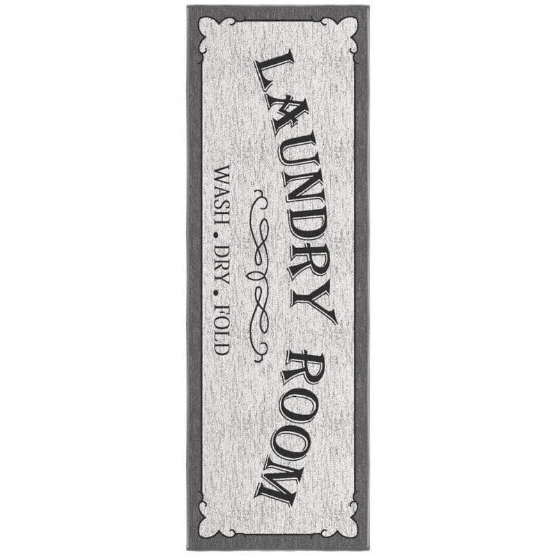Ottomanson Non Shedding Washable Wrinkle-free Cotton Flatweave Text Design 2×5 Laundry Room Runner Rug, 20 in. x 59 in., Dark Beige LRT8004-2X5
