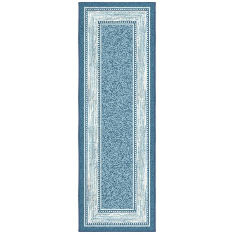 Ottomanson Ottohome Collection Non-Slip Rubberback Bordered Design 2×5 Indoor Runner Rug, 1 ft. 8 in. x 4 ft. 11 in., Teal Blue OTH2206-20X59