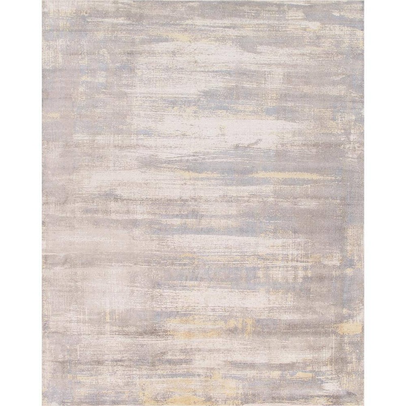 Pasargad Home Modern Ivory/Gold 8 ft. x 10 ft. Abstract Silk and Wool Area Rug pel-46 8×10