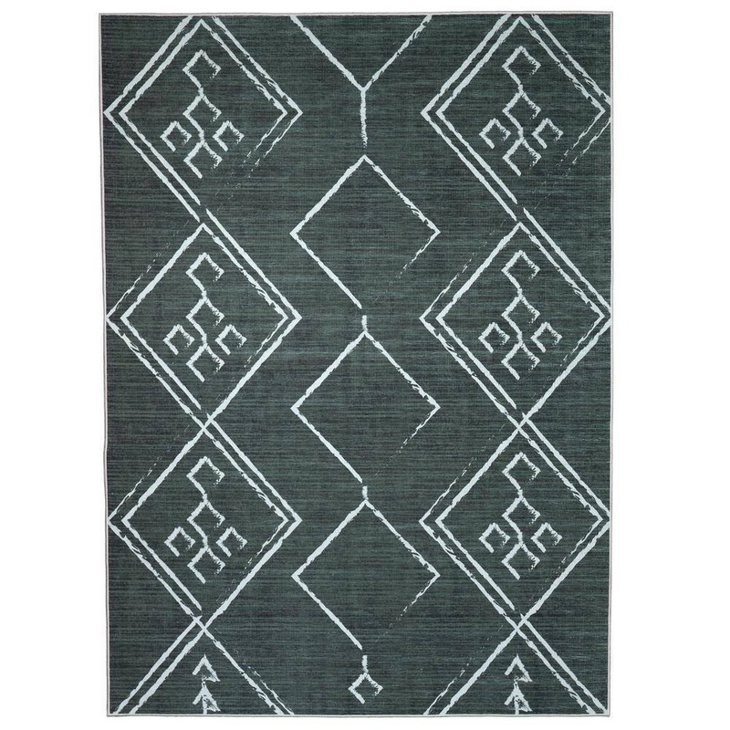 PLAYA RUG Aspen Green Creme 4 ft. x 6 ft. Machine Washable Tribal Moroccan Bohemian Polyester Non-Slip Backing Area Rug PLY-AS-GRN-4X6
