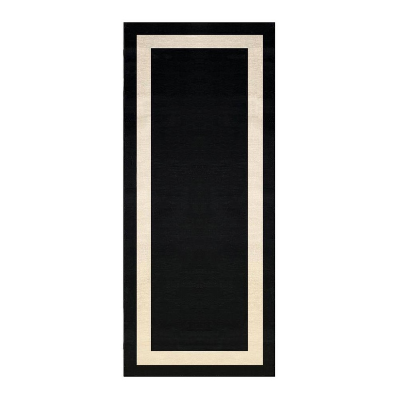 PLAYA RUG Everest Black Creme 2 ft. 2 in. x 6 ft. Machine Washable Geometric Modern Border Polyester Non-Slip Backing Area Rug EVR-BLK-2X6