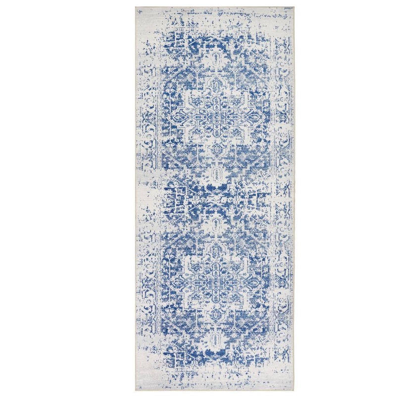 PLAYA RUG Himalayas Navy Creme 2 ft. 8 in. x 8 ft. Machine Washable Modern Floral Abstract Polyester Non-Slip Backing Area Rug HMY-NVY-2X8