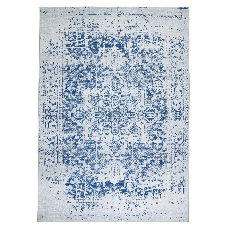 PLAYA RUG Himalayas Navy Creme 9 ft. x 12 ft. Machine Washable Modern Floral Abstract Polyester Non-Slip Backing Area Rug HMY-NVY-9X12