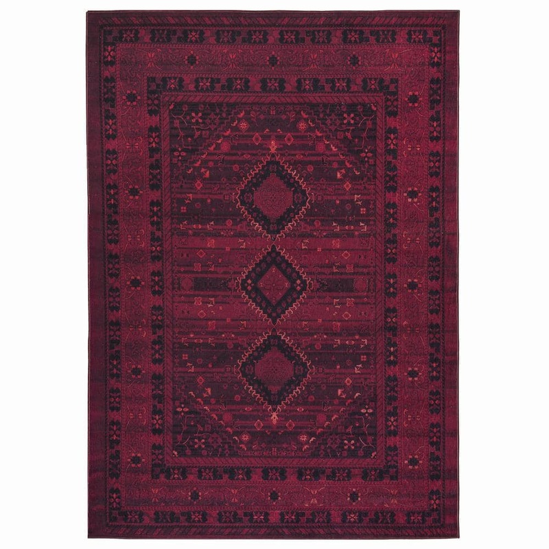 PLAYA RUG Olympus Burgundy 9 ft. x 12 ft. Machine Washable Vintage-Turkoman Oriental Bokhara Polyester Non-Slip Backing Area Rug OLYM-9X12