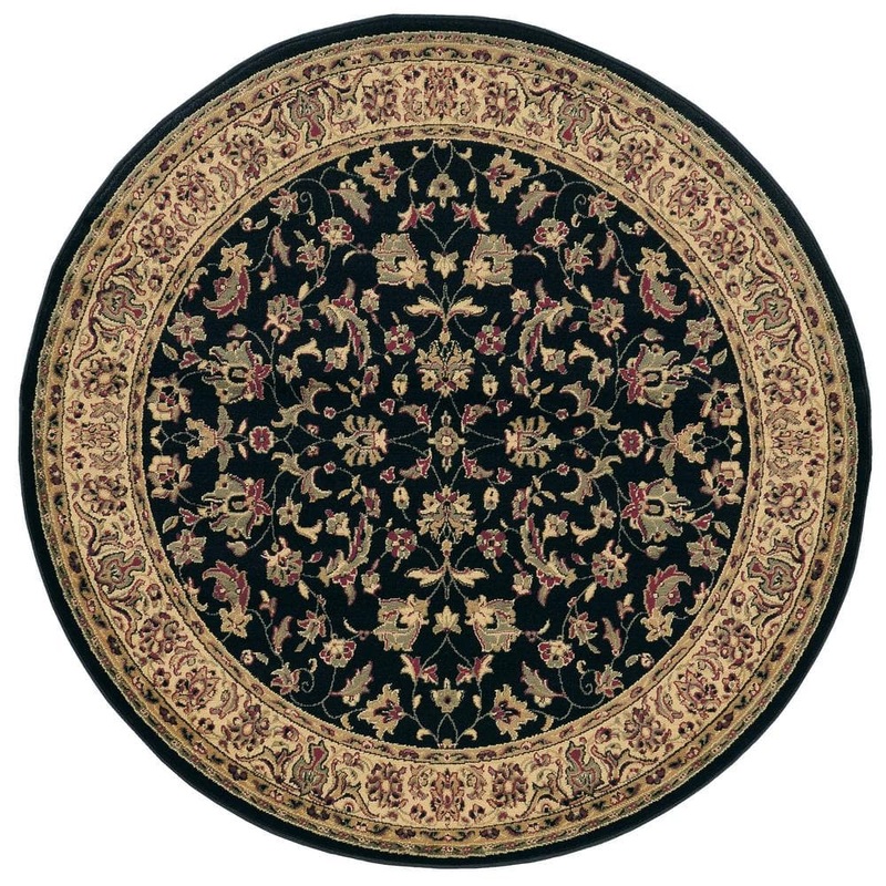 RADICI USA Castello Black 5 ft. Round Traditional Oriental Floral Area Rug 953/1336/BLACK