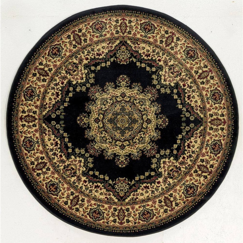 RADICI USA Castello Black 5 ft. Round Traditional Oriental Medallion Area Rug 1191/2255/BLACK