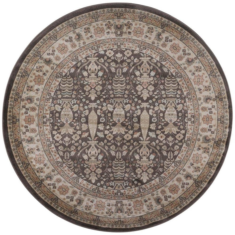 RADICI USA Garda Brown 5 ft. Round Traditional Oriental Floral Area Rug 3812/1014/BROWN