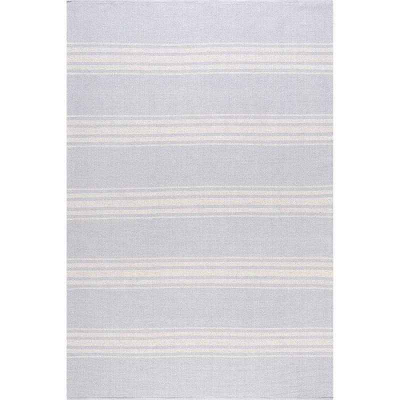 RUGS USA Bergamot Striped Cotton Light Blue 10 ft. x 14 ft. Area Rug NEVN04B-10014