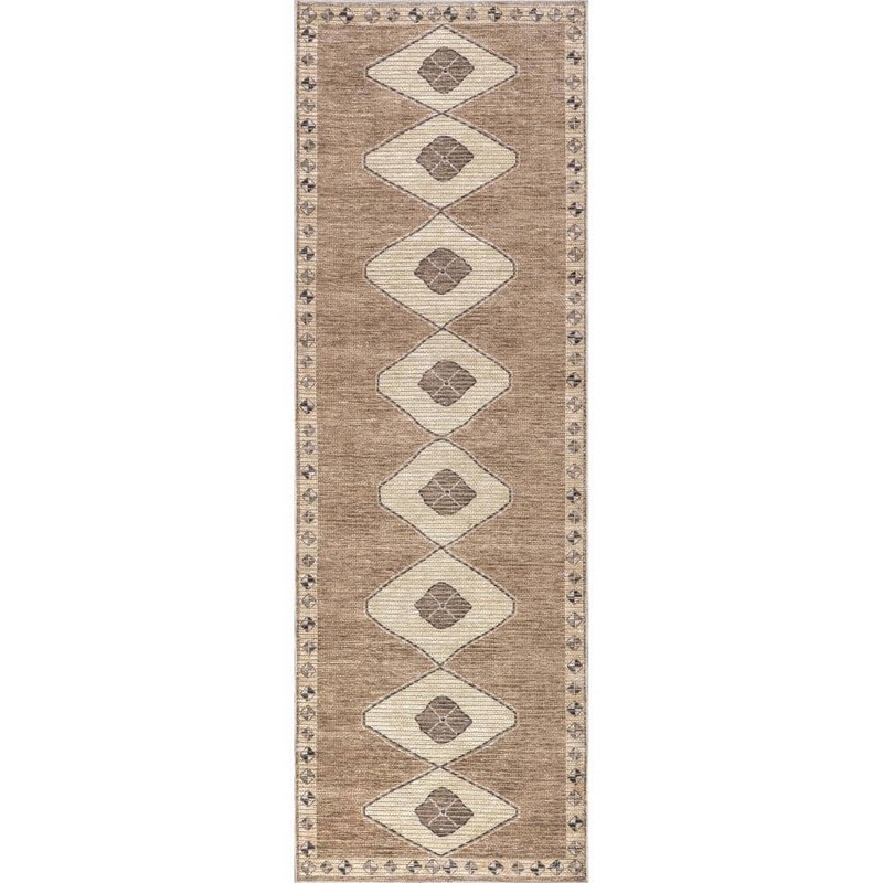 RUGS USA Fennel Diamond Machine Washable Light Brown 3 ft. x 8 ft. Indoor/Outdoor Runner Rug KFZM04A-2608