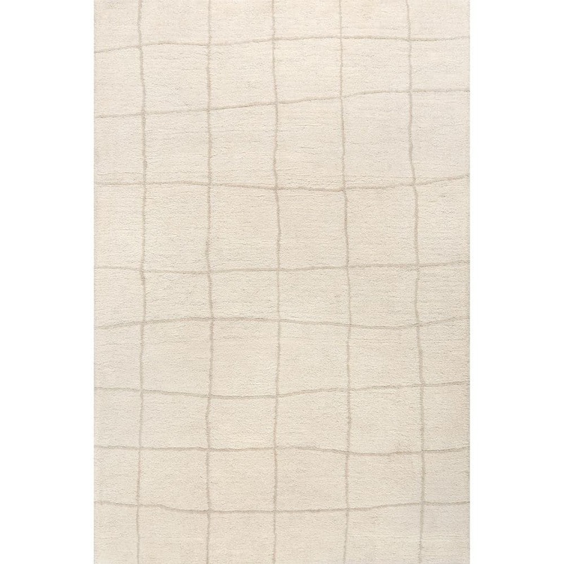 RUGS USA Frenshe Interiors Ivory 8 ft. x 10 ft. Cove Checked Wool Indoor/Outdoor Patio Area Rug AEBK01A-8010