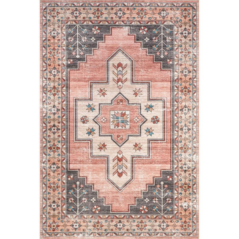 RUGS USA Laurel Medallion Machine Washable Blush 10 ft. x 14 ft. Indoor/Outdoor Patio Rug BIVL100B-960136