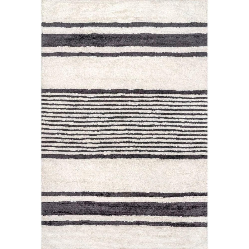 RUGS USA Striped Wool Machine Washable Ivory 4 ft. x 6 ft. Area Rug MTBE09A-406
